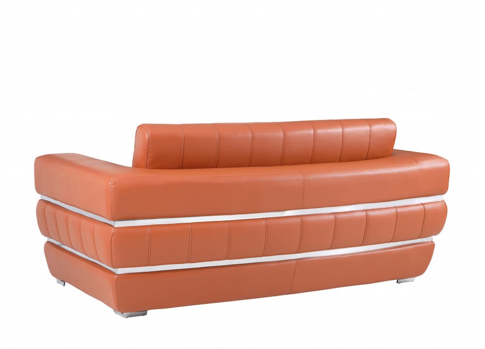 Two Piece Indoor Camel Italian Leather Five Person Seating Set - 35" H x 89" W x 43.3" D