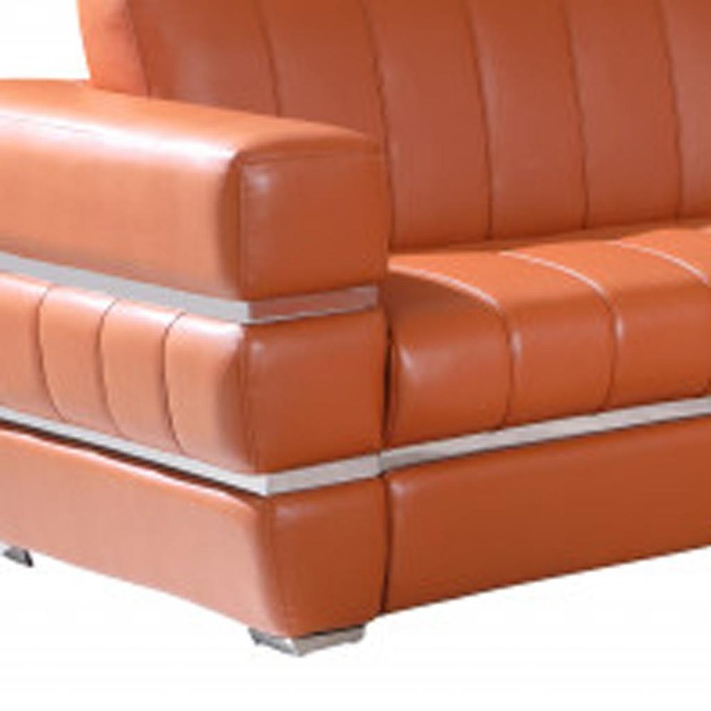 Two Piece Indoor Camel Italian Leather Five Person Seating Set - 35" H x 89" W x 43.3" D