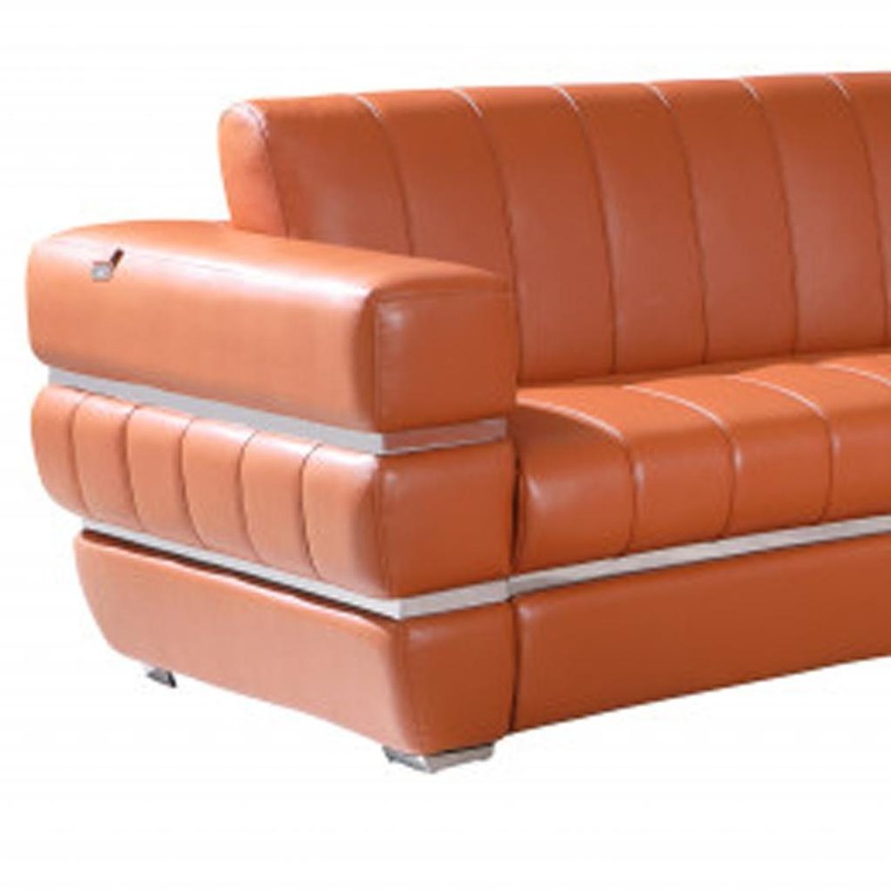 Two Piece Indoor Camel Italian Leather Five Person Seating Set - 35" H x 89" W x 43.3" D on a white background