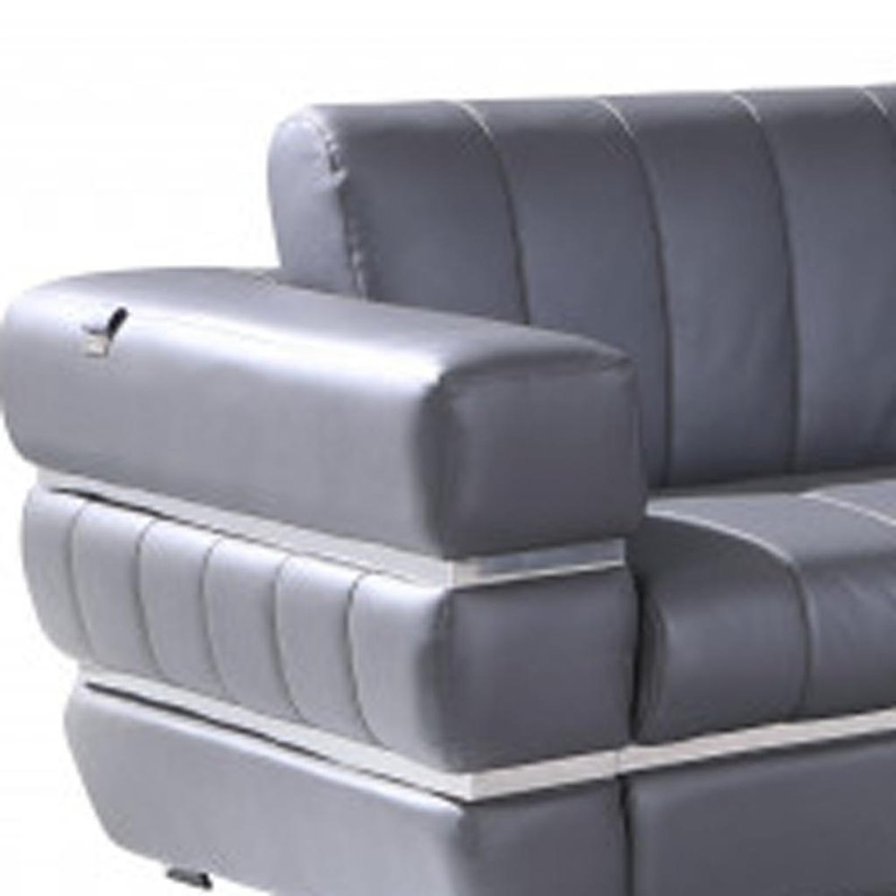 Two Piece Indoor Dark Gray Italian Leather Five Person Seating Set - 35" H x 89" W x 43.3" D