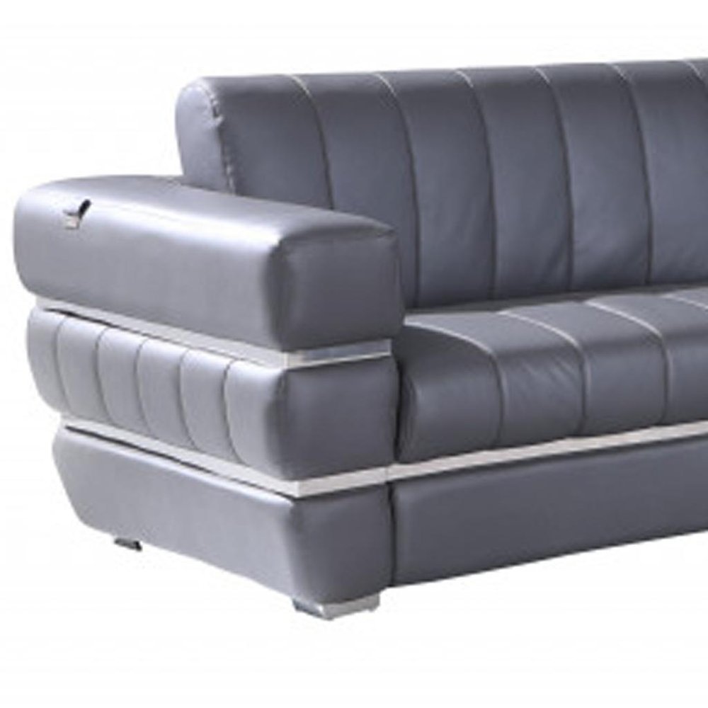 Two Piece Indoor Dark Gray Italian Leather Five Person Seating Set - 35" H x 89" W x 43.3" D on a white background