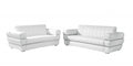 Two Piece Indoor White Italian Leather Five Person Seating Set on a white background