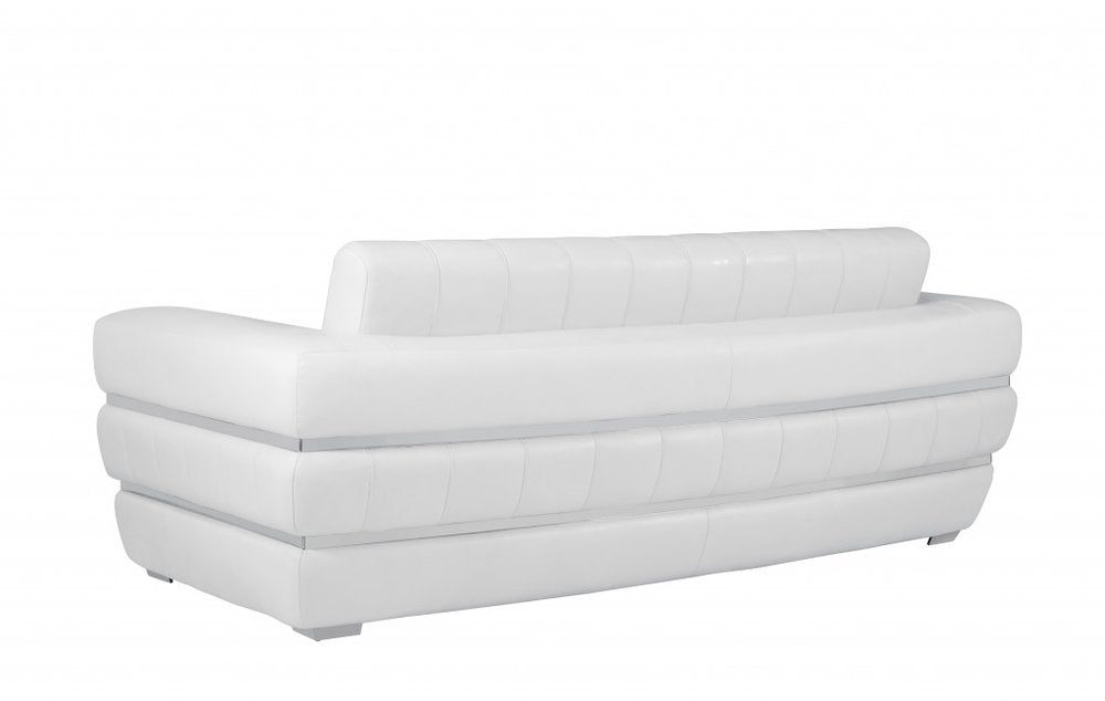 Two Piece Indoor White Italian Leather Five Person Seating Set - 35" H x 89" W x 43.3" D