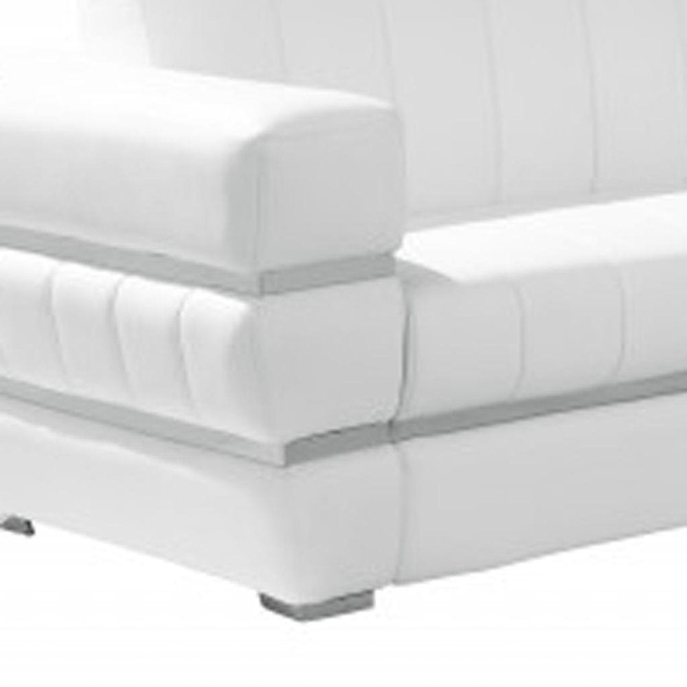Two Piece Indoor White Italian Leather Five Person Seating Set - 35" H x 89" W x 43.3" D