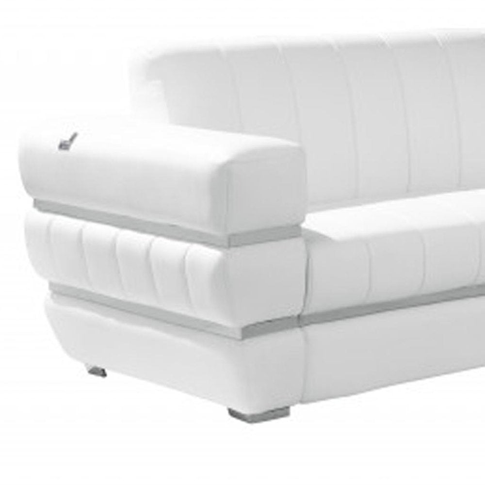 Two Piece Indoor White Italian Leather Five Person Seating Set on a white background