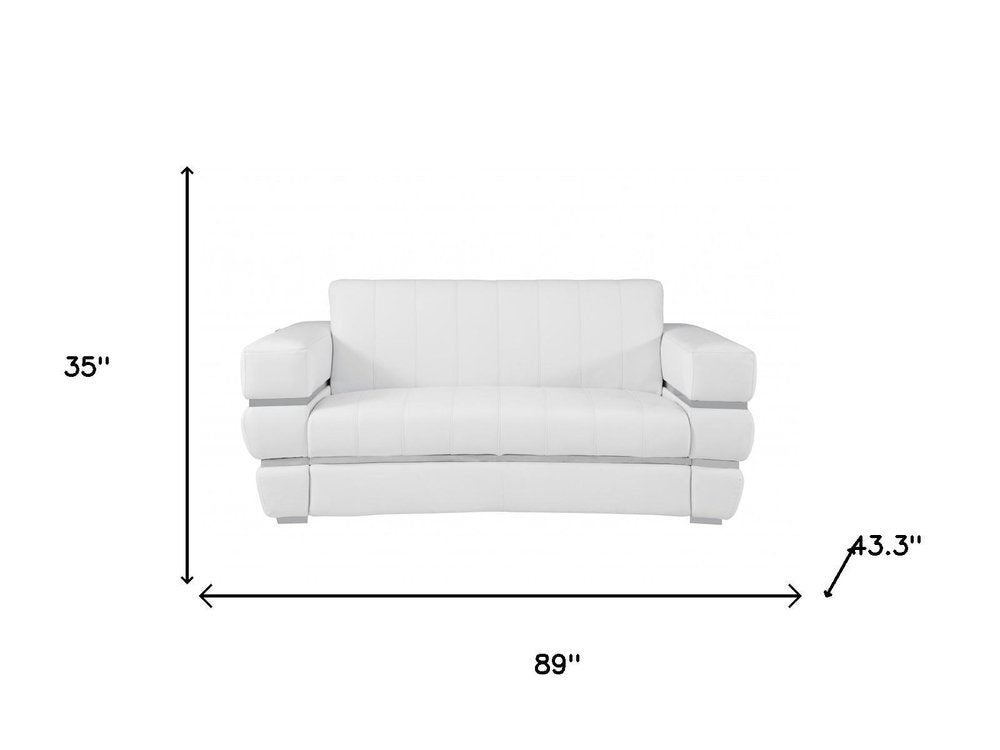 Two Piece Indoor White Italian Leather Five Person Seating Set on a white background