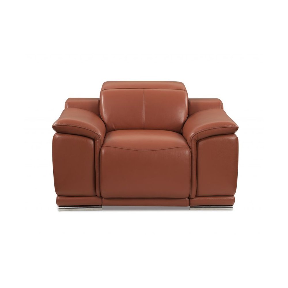Two Piece Indoor Camel Italian Leather Five Person Seating Set on a white background