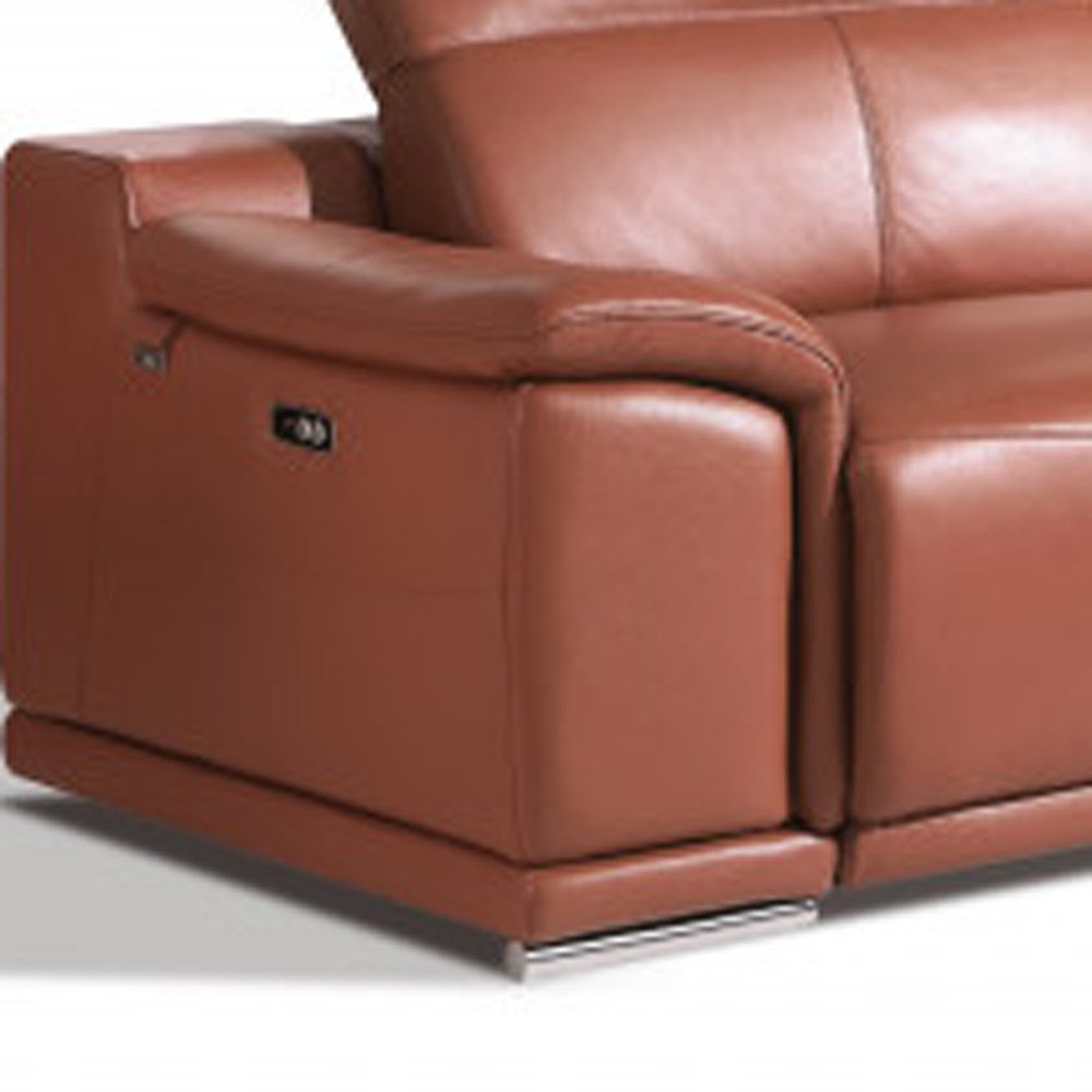Two Piece Indoor Camel Italian Leather Five Person Seating Set close-up detail