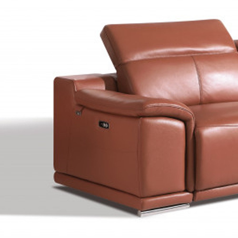 Two Piece Indoor Camel Italian Leather Five Person Seating Set on a white background
