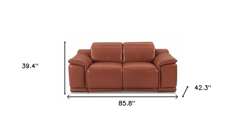 Two Piece Indoor Camel Italian Leather Five Person Seating Set - 39.4" H x 85.8" W x 42.3" D