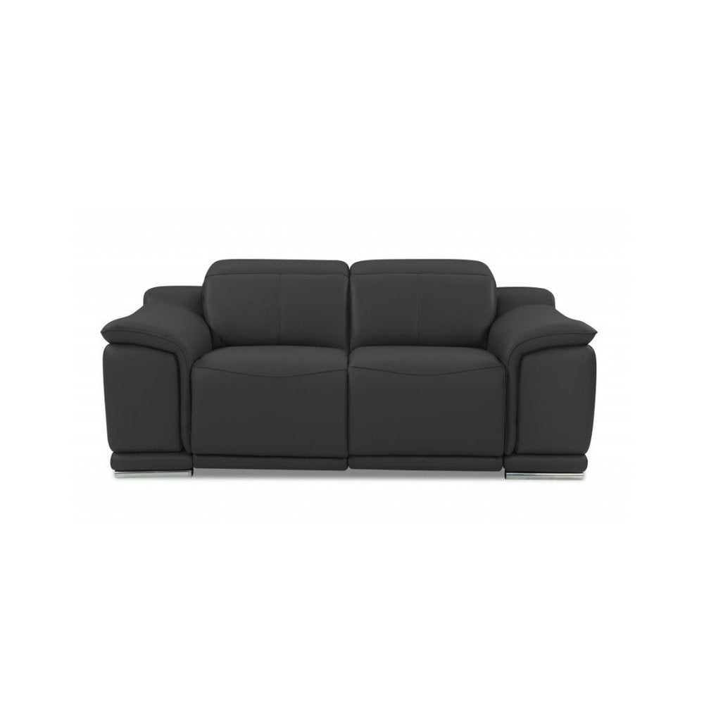 Two Piece Indoor Dark Gray Italian Leather Five Person Seating Set - 39.4" H x 85.8" W x 42.3" D
