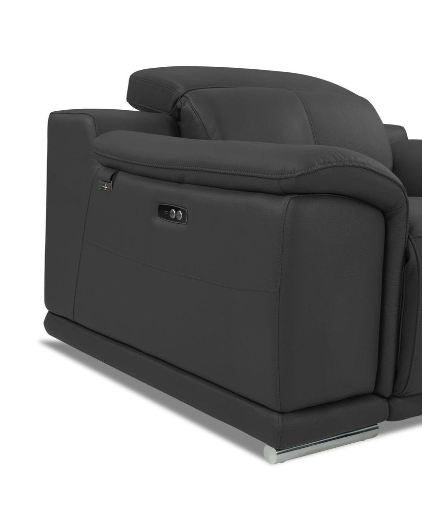 Two Piece Indoor Dark Gray Italian Leather Five Person Seating Set - 39.4" H x 85.8" W x 42.3" D