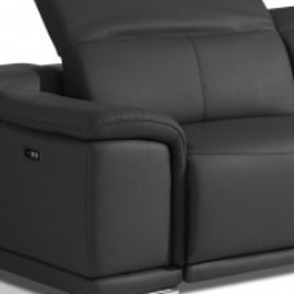 Two Piece Indoor Dark Gray Italian Leather Five Person Seating Set - 39.4" H x 85.8" W x 42.3" D