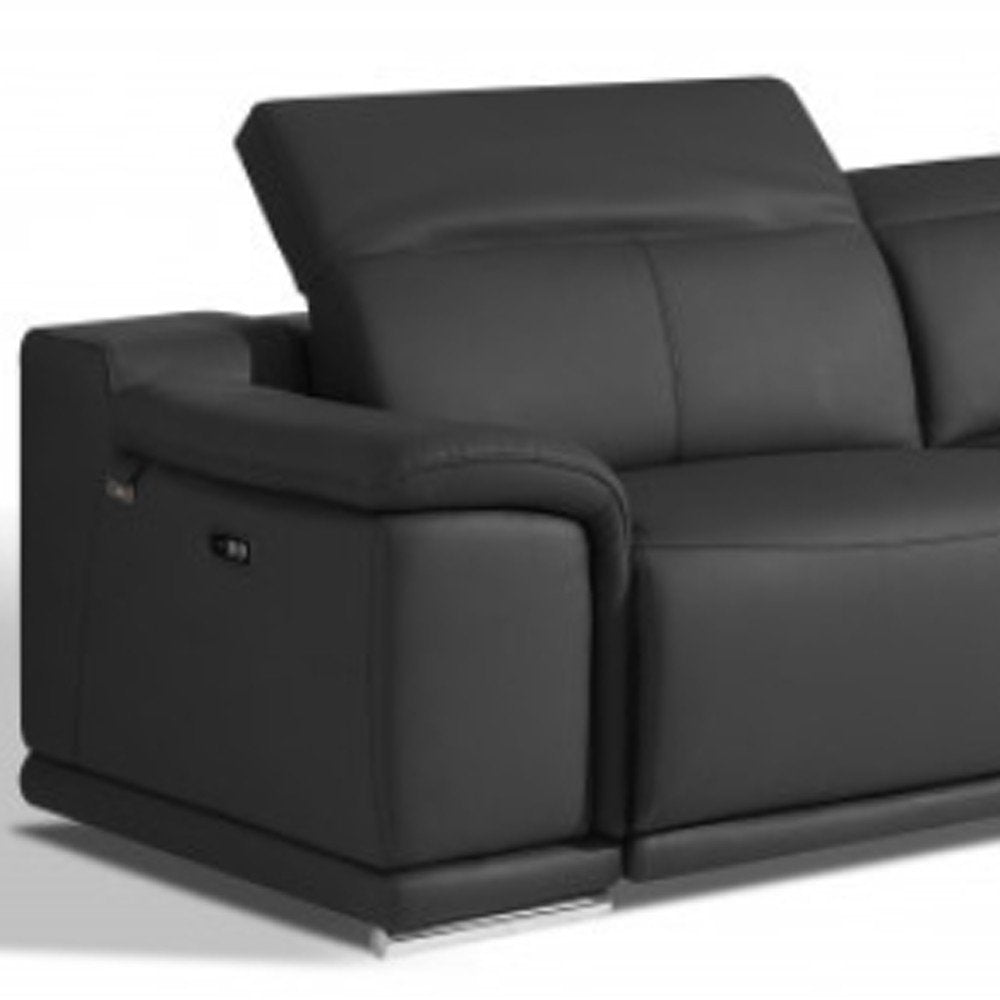 Two Piece Indoor Dark Gray Italian Leather Five Person Seating Set - 39.4" H x 85.8" W x 42.3" D on a white background