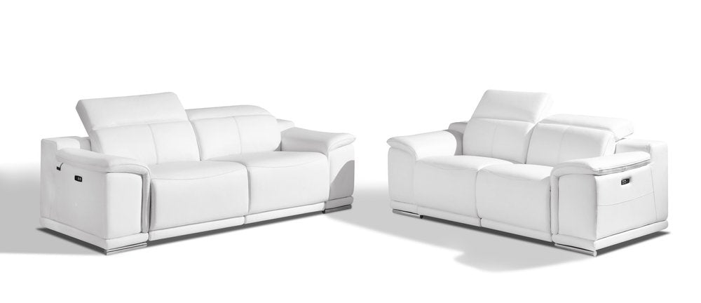 Two white Italian leather five-person seating set on a white background.