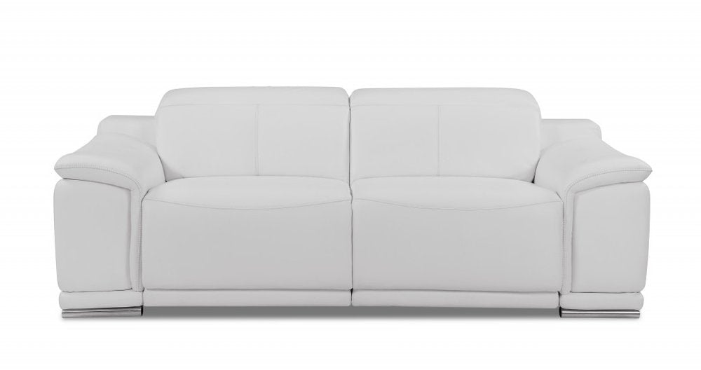 Two Piece Indoor White Italian Leather Five Person Seating Set - 39.4" H x 85.8" W x 42.3" D
