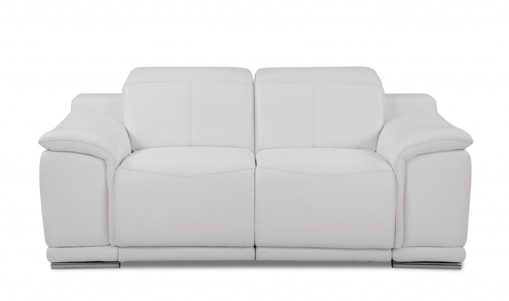 Two Piece Indoor White Italian Leather Five Person Seating Set - 39.4" H x 85.8" W x 42.3" D