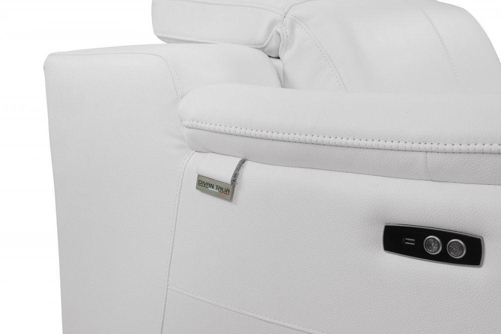 Two Piece Indoor White Italian Leather Five Person Seating Set - 39.4" H x 85.8" W x 42.3" D