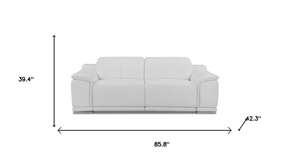 Two Piece Indoor White Italian Leather Five Person Seating Set on a white background