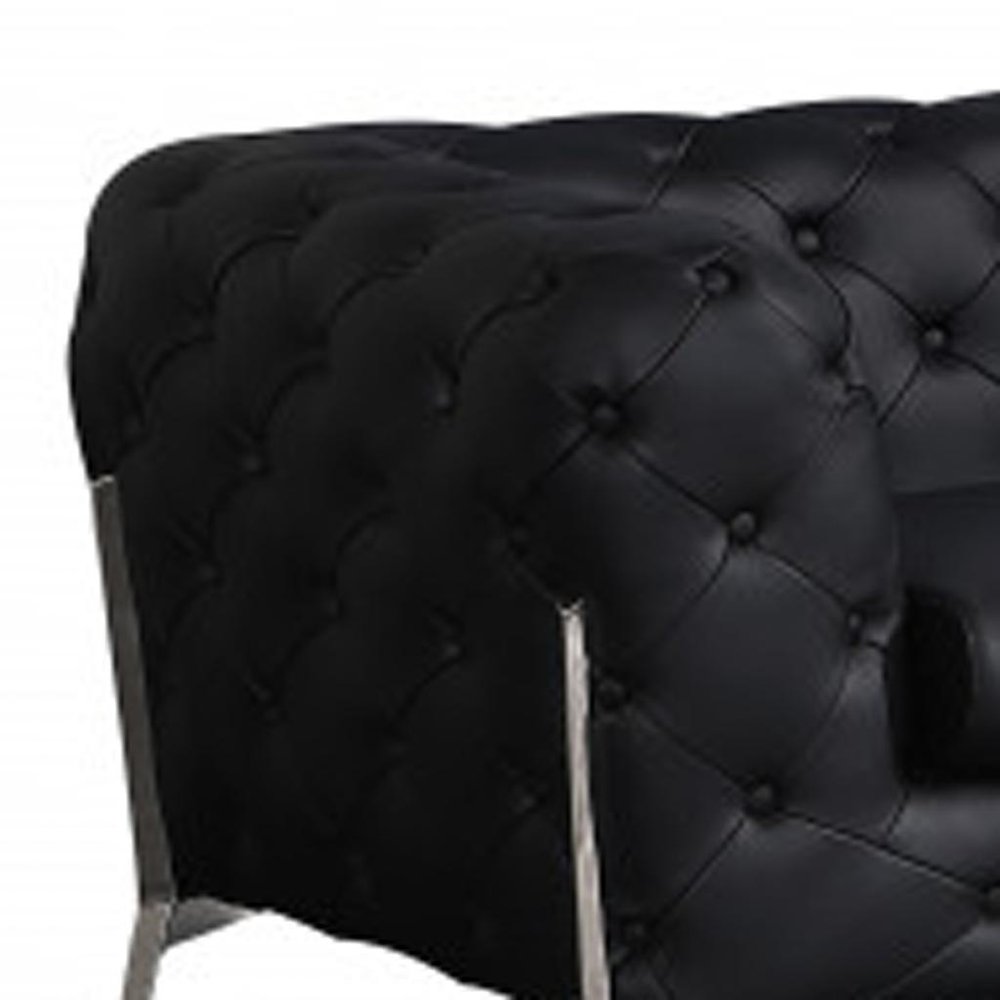 Two Piece Indoor Black Italian Leather Five Person Seating Set - 30.5" H x 93" W x 38" D on a white background