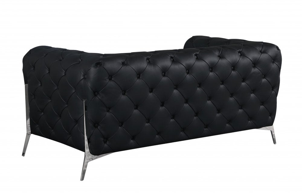 Two Piece Indoor Black Italian Leather Five Person Seating Set - 30.5" H x 93" W x 38" D on a white background