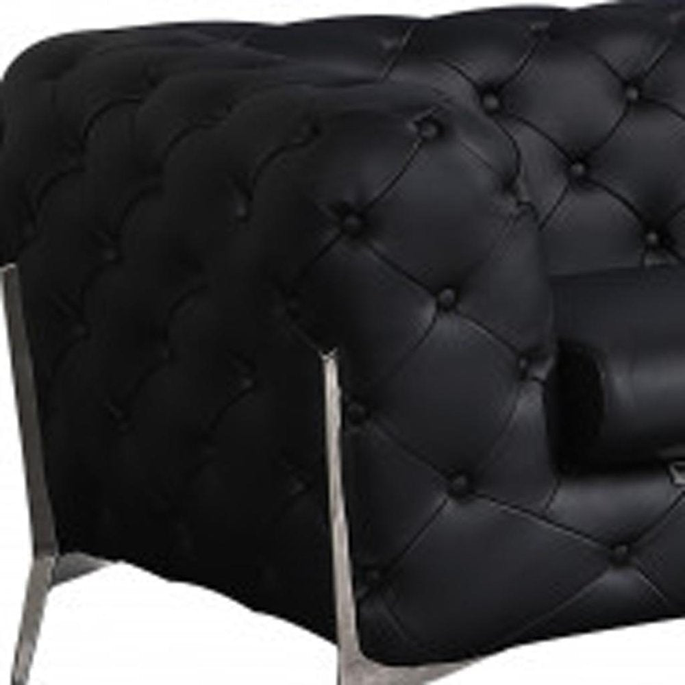 Two Piece Indoor Black Italian Leather Five Person Seating Set - 30.5" H x 93" W x 38" D close-up detail