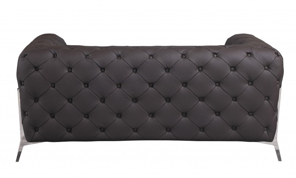 Two Piece Indoor Brown Italian Leather Five Person Seating Set on a white background