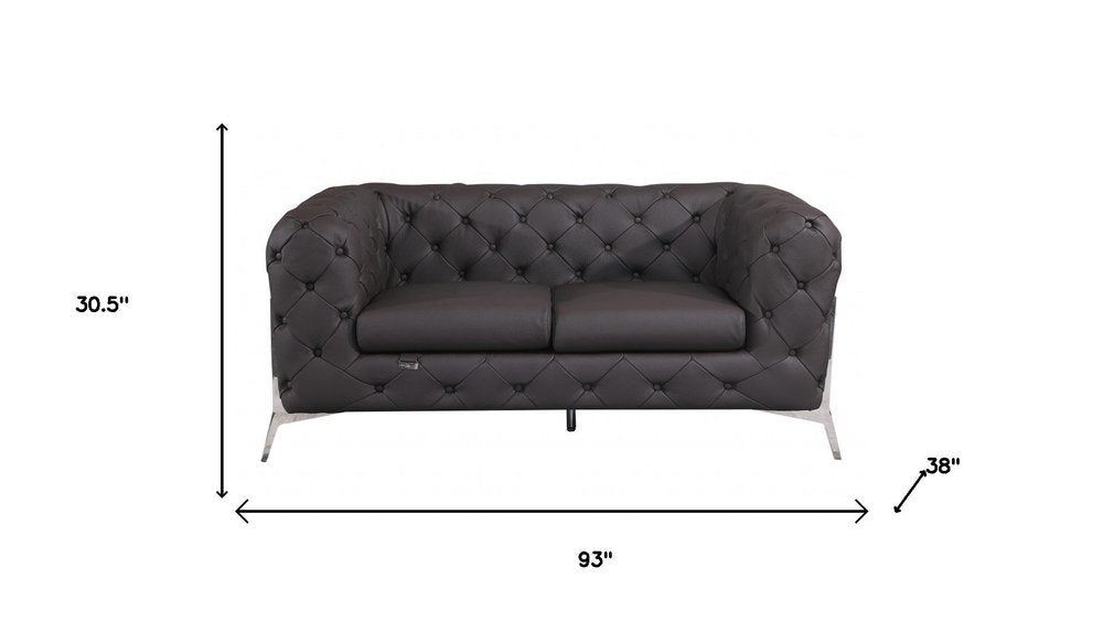 Two Piece Indoor Brown Italian Leather Five Person Seating Set on a white background