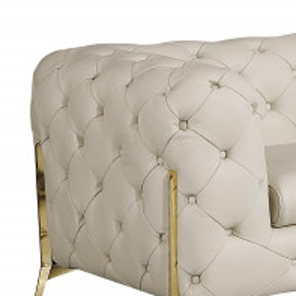 Two Piece Indoor Beige Italian Leather Five Person Seating Set