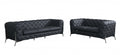Two Piece Indoor Dark Gray Italian Leather Five Person Seating Set - 30.5" H x 93" W x 38" D on a white background