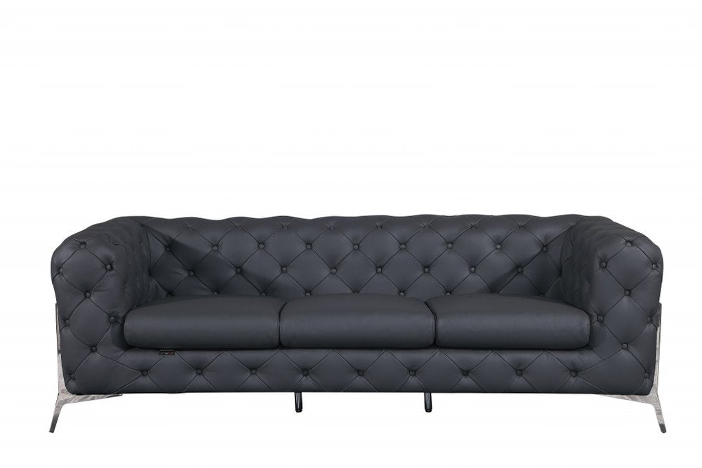 Two Piece Indoor Dark Gray Italian Leather Five Person Seating Set - 30.5" H x 93" W x 38" D