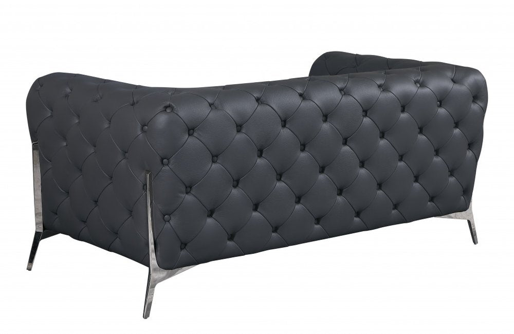 Two Piece Indoor Dark Gray Italian Leather Five Person Seating Set - 30.5" H x 93" W x 38" D