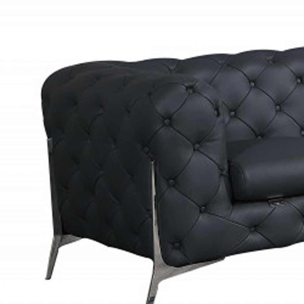 Two Piece Indoor Dark Gray Italian Leather Five Person Seating Set - 30.5" H x 93" W x 38" D on a white background