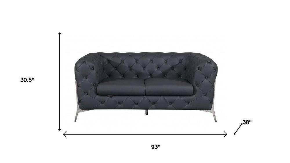 Two Piece Indoor Dark Gray Italian Leather Five Person Seating Set - 30.5" H x 93" W x 38" D on a white background