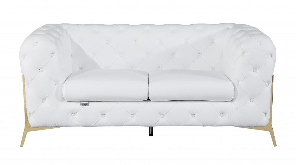 Two Piece Indoor White Italian Leather Five Person Seating Set - 30.5" H x 93" W x 38" D on a white background
