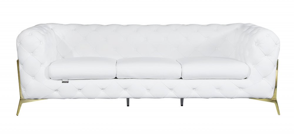 Two Piece Indoor White Italian Leather Five Person Seating Set - 30.5" H x 93" W x 38" D