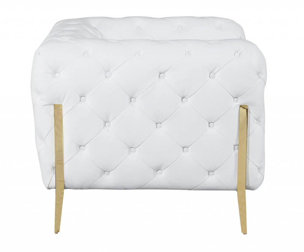 Two Piece Indoor White Italian Leather Five Person Seating Set - 30.5" H x 93" W x 38" D