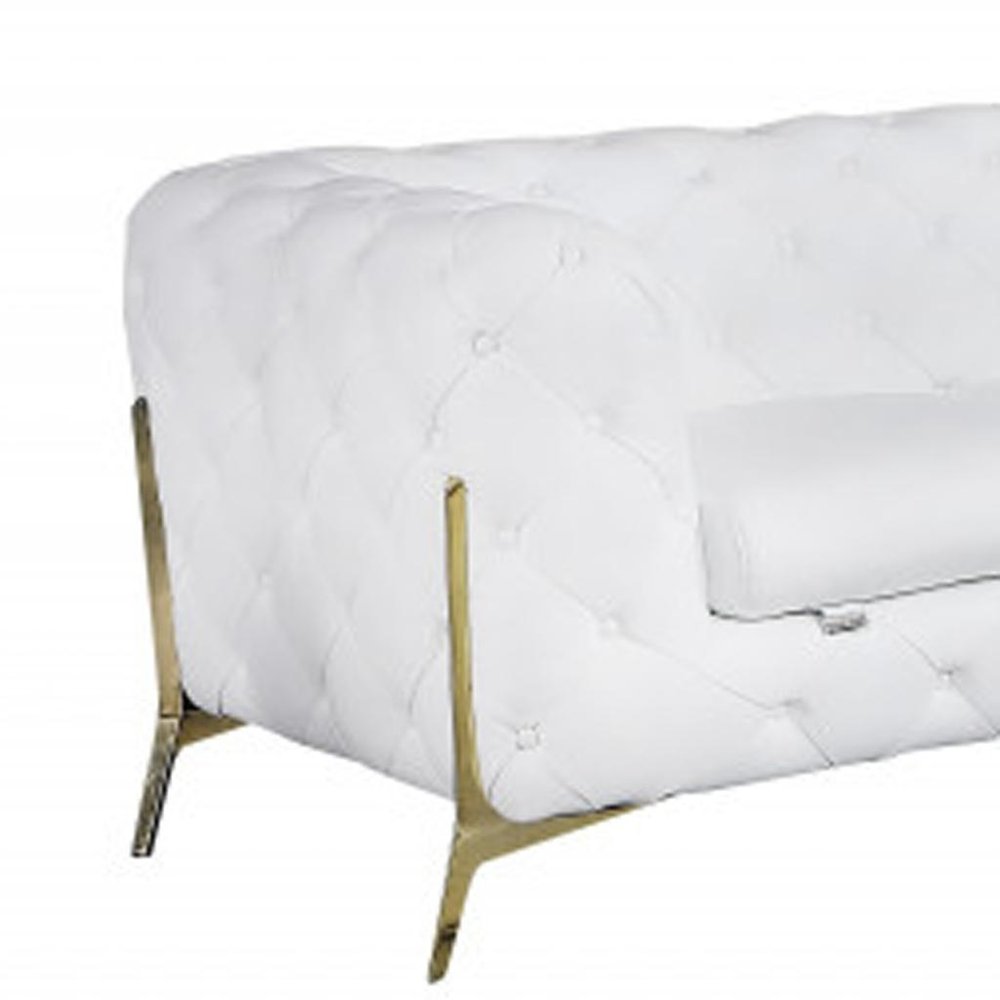 Two Piece Indoor White Italian Leather Five Person Seating Set - 30.5" H x 93" W x 38" D on a white background