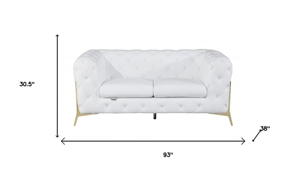 Two Piece Indoor White Italian Leather Five Person Seating Set - 30.5" H x 93" W x 38" D on a white background