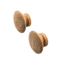 Set of Two Brown Wood Classic Round Drawer Pull Knobs on a white background
