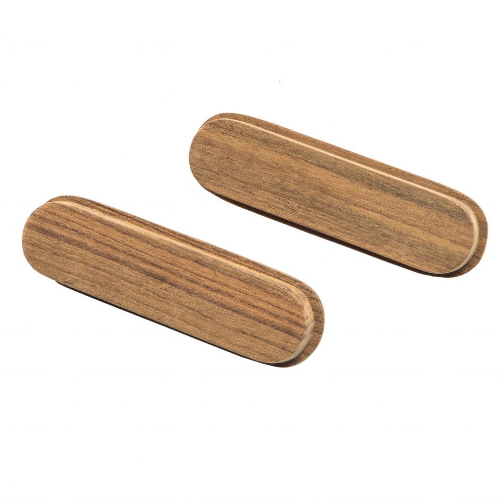 Set of Two Brown Teak Wood Drawer Pull Knobs on a white background