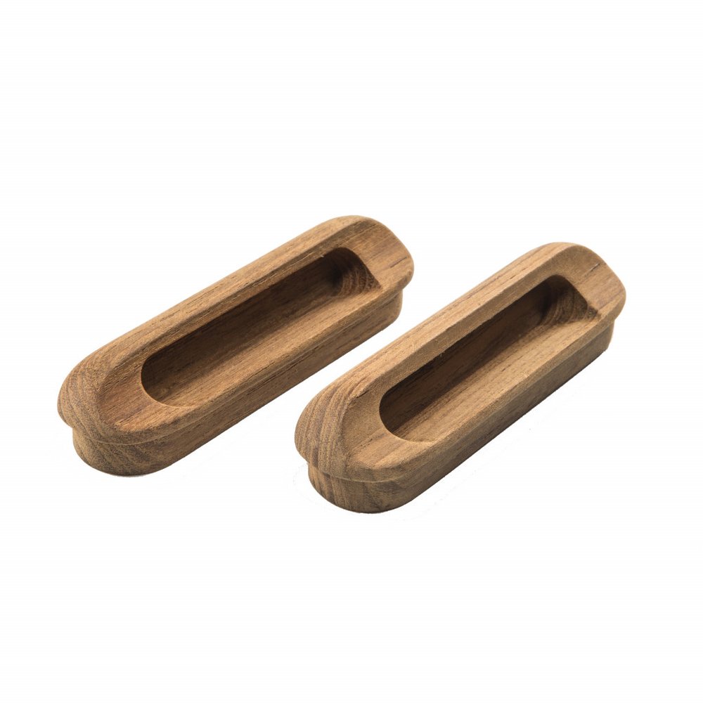 Set of Two Brown Teak Wood Drawer Pull Knobs on a white background