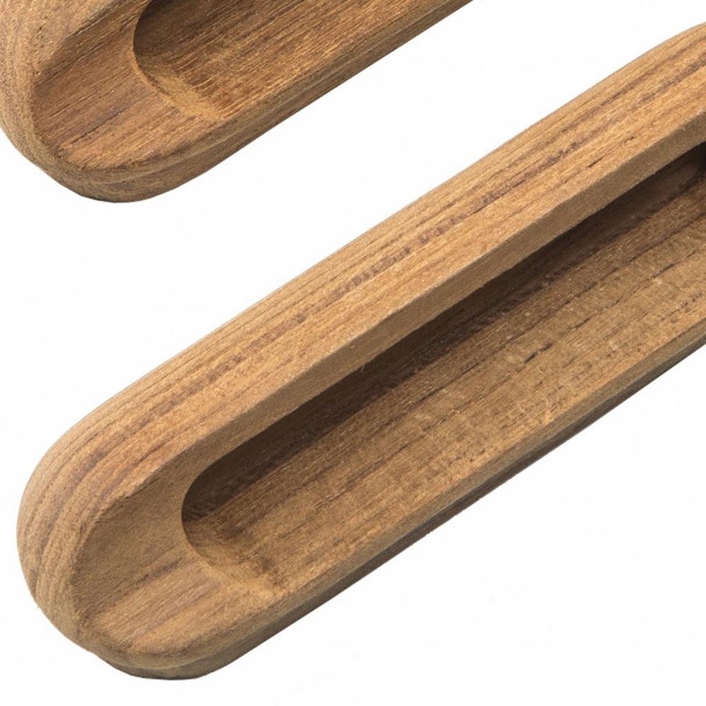 Set of Two Brown Teak Wood Drawer Pull Knobs on a white background