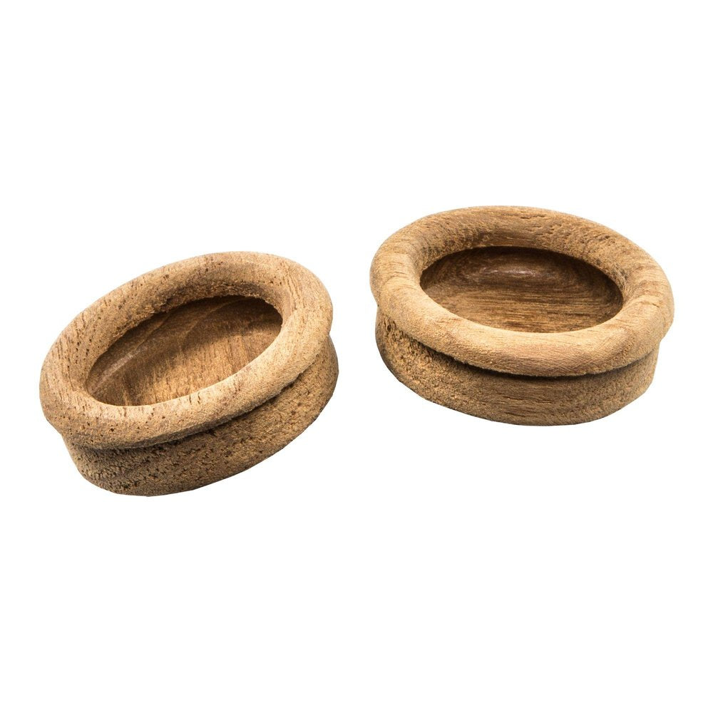 Set of Two Brown Wood Drawer Pull Knobs on a white background