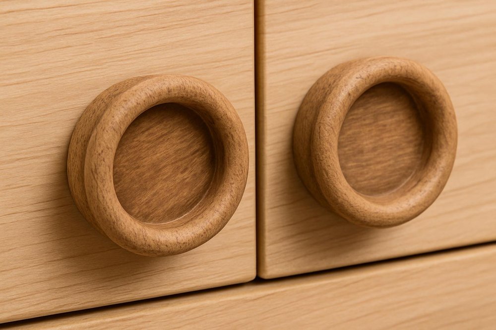 Set of Two Brown Wood Drawer Pull Knobs