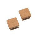 Set of Two Brown Wood Square Drawer Pull Knobs on a white background
