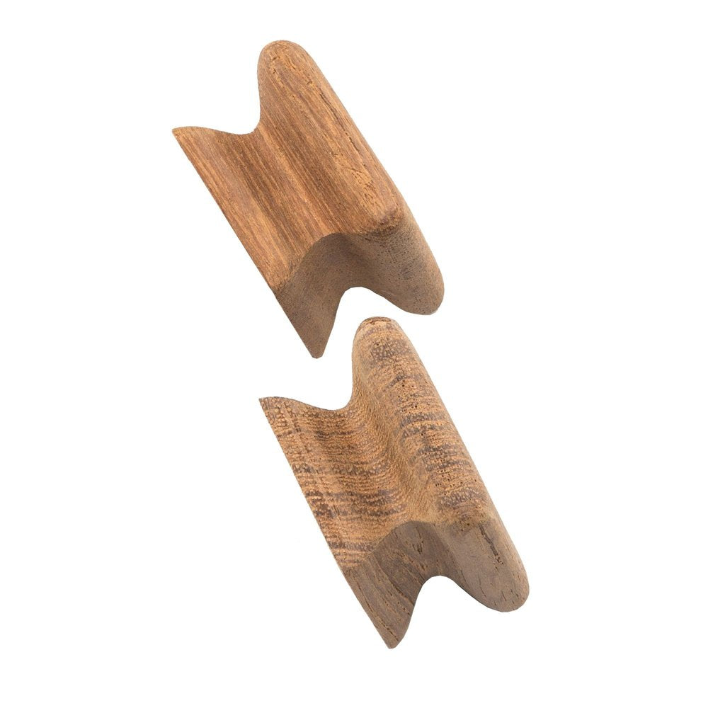 Set of Two Brown Wood Square Drawer Pull Knobs on a white background