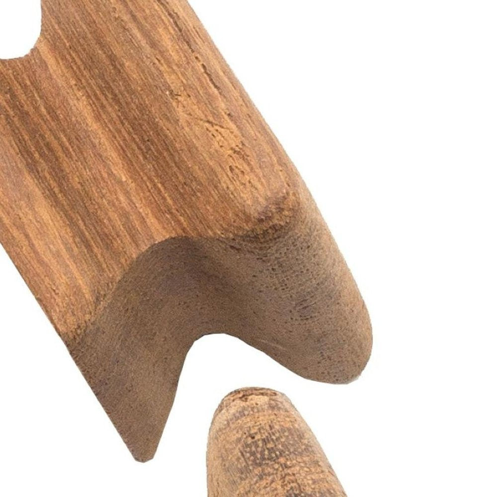 Set of Two Brown Wood Square Drawer Pull Knobs on a white background