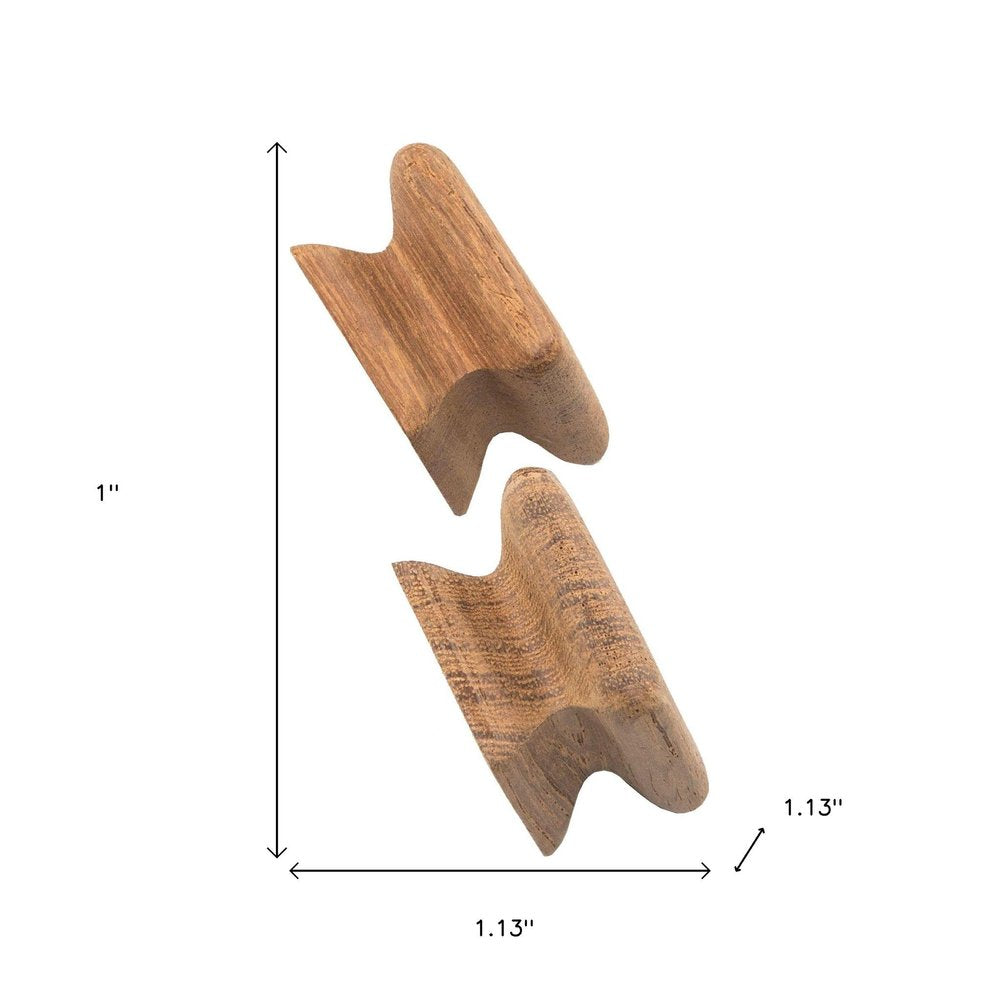Set of Two Brown Wood Square Drawer Pull Knobs on a white background