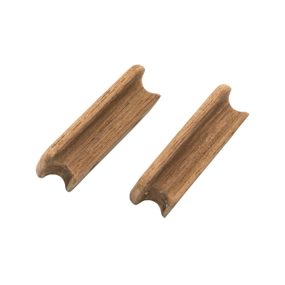 Set of Two Brown Teak Wood Drawer Pull Knobs - 0.75" H x 2.75" W x 2.75" D